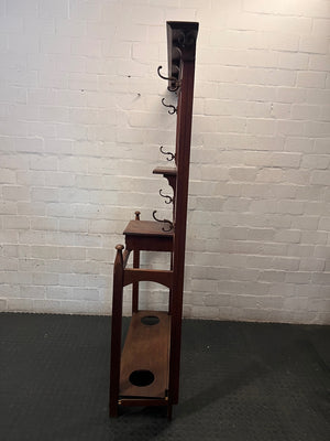 Traditional Red-Brown Wooden Hall Stand with Mirror — Good Working Order – condition detail