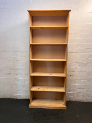 Tall Oak-Finish 7-Tier Bookshelf — Good Used Condition – main front view
