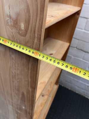 Tall Oak-Finish 7-Tier Bookshelf — Good Used Condition – width measurement