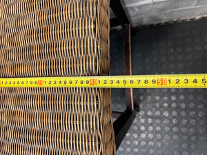 Woven Rattan and Dark Wood Bar Stool — Fair Used Condition With Cushions Included – depth measurement