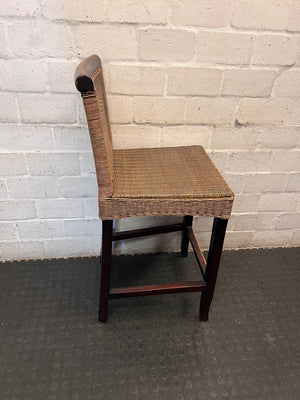 Woven Rattan and Dark Wood Bar Stool — Fair Used Condition With Cushions Included – top view