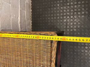 Woven Rattan and Dark Wood Bar Stool — Fair Used Condition With Cushions Included – width measurement