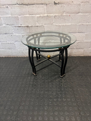 Round Glass Top Side Table with Metallic Frame – side view