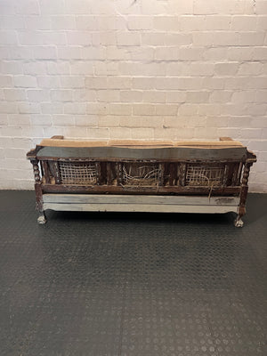 1950s Imbuia 3 Seater Couch with Cushions — Frame Partially Covered in Grey Paint – condition detail