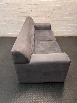 3 Seater Grey Fabric Couch with Wide Block Arms — Fair Overall Condition – top view