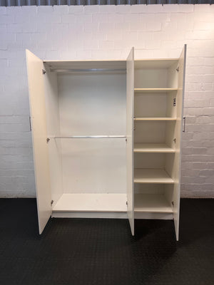 White Three-Door Paneled Wardrobe — Good Working Order – side view