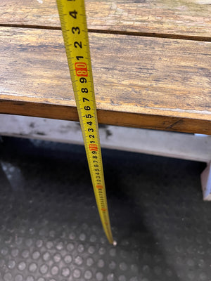 Rustic Wooden Trestle Garden Table — Weather Soiled Wood Surface – height measurement