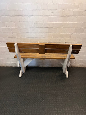 Golden Brown and White Wooden Garden Bench — Weather Soiled Wood Surfaces – condition detail