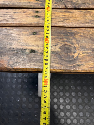 Golden Brown and White Wooden Garden Bench — Weather Soiled Wood Surfaces – depth measurement