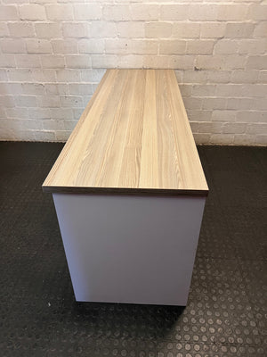Large Four-Door Office Credenza in Wood Grain and White – condition detail