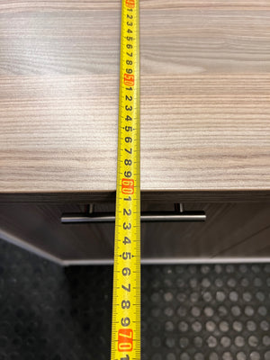 Large Four-Door Office Credenza in Wood Grain and White – depth measurement