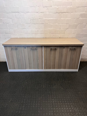 Large Four-Door Office Credenza in Wood Grain and White – main front view