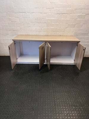 Large Four-Door Office Credenza in Wood Grain and White – side view
