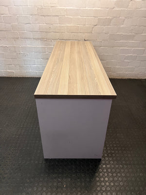 Large Four-Door Office Credenza in Wood Grain and White – top view