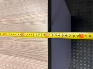 Large Four-Door Office Credenza in Wood Grain and White – width measurement