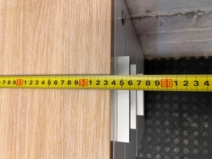 Three-Drawer Mobile Office Pedestal with Wood-Look Top – depth measurement