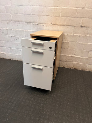 Three-Drawer Mobile Office Pedestal with Wood-Look Top – side view