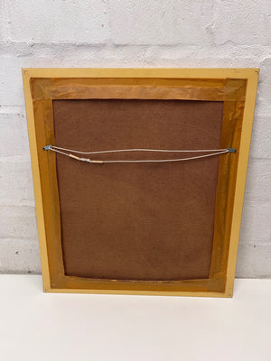 Framed Folk-Style Donkey Cart Painting in Gold Frame – condition detail
