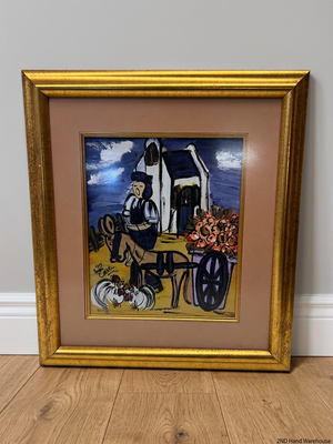 Framed Folk-Style Donkey Cart Painting in Gold Frame – styled product image