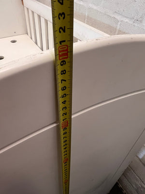 White Wooden Baby Cot with Storage Drawers — Used; Fair Condition; Large Unit – height measurement
