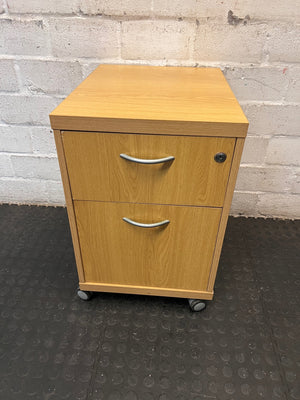 Oak Finish 2-Drawer Mobile Office Pedestal — Used; Fair Condition – main front view
