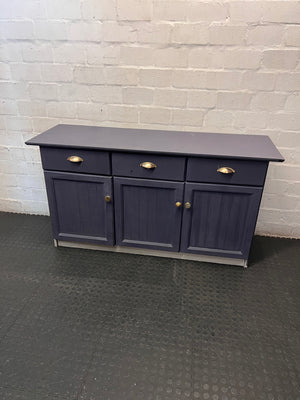 Grey Three-Door Sideboard with Brass-Toned Handles — Well Used with Significant Wear – main front view