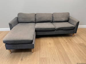 Charcoal Grey L-Shape Sectional Couch with Wooden Legs – styled product image