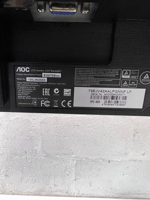 AOC 19-Inch LCD Computer Monitor in Black — Good Working Order – back view