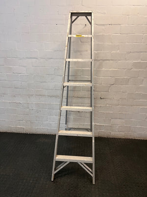 6-Step Metal A-Frame Folding Ladder — Used 6-Step Metal Ladder in Fair Condition – main front view