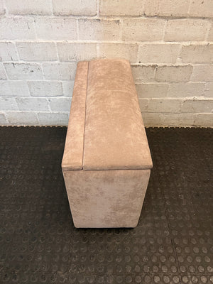 Beige Upholstered Storage Blanket Box — Fair Condition With Visible Wear – condition detail