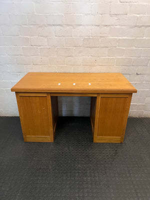 Classic Oak Pedestal Office Desk with Eight Drawers — Fair Used Condition – back view