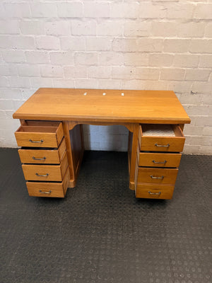 Classic Oak Pedestal Office Desk with Eight Drawers — Fair Used Condition – side view