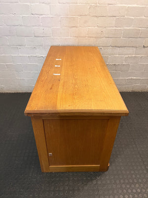 Classic Oak Pedestal Office Desk with Eight Drawers — Fair Used Condition – top view