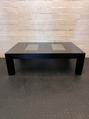 Black Coffee Table with Frosted Glass Inlays – condition detail