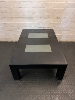 Black Coffee Table with Frosted Glass Inlays – side view