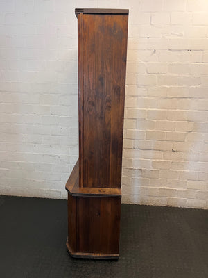 Vintage Brown Wood Wall Unit with Carved Cabinet Doors — Good Working Order – condition detail