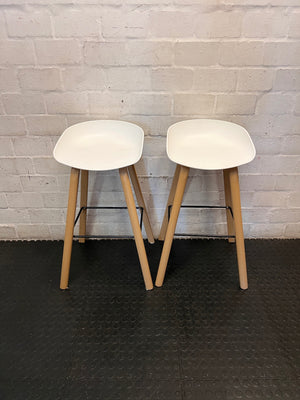 White Decofurn Bar Stool with Wooden Legs — Good Working Order – side view
