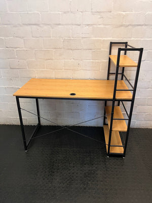 Oak Finish Office Desk with Integrated Shelving — Good Working Order – back view
