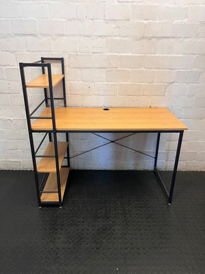 Oak Finish Office Desk with Integrated Shelving — Good Working Order – main front view