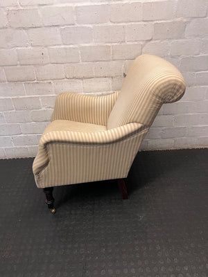 Striped Upholstered Armchair with Castor Feet – side view