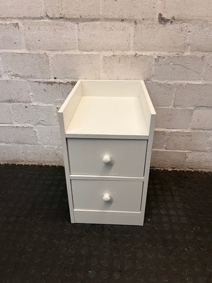 White Two-Drawer Bedside Table with Raised Top – main front view