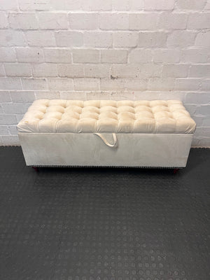 Cream Tufted Storage Ottoman with Stud Detail – main front view