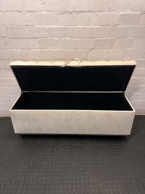 Cream Tufted Storage Ottoman with Stud Detail – side view