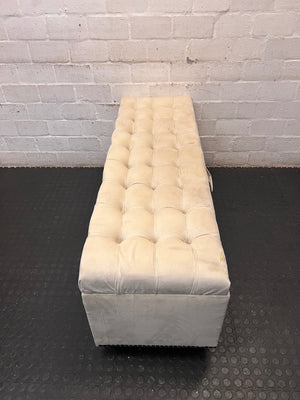 Cream Tufted Storage Ottoman with Stud Detail – top view