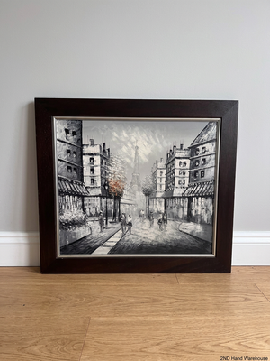 Framed Paris Cityscape Oil Painting in Dark Wood Frame – styled product image