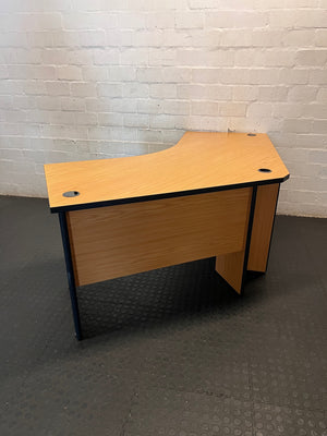 L-Shaped Oak Finish Office Desk with Cable Ports – back view