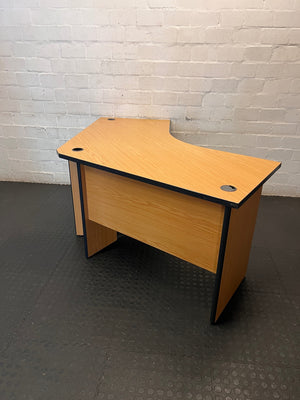 L-Shaped Oak Finish Office Desk with Cable Ports – side view