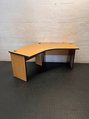 L-Shaped Oak Finish Office Desk with Cable Ports – top view