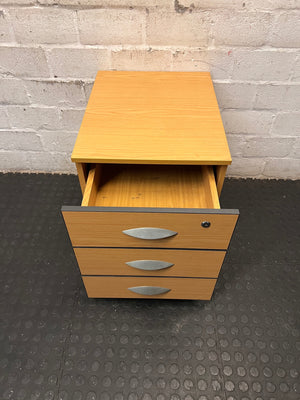 Oak-Look 3-Drawer Office Pedestal with Silver Handles – side view