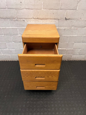 Oak-Finish 3-Drawer Chest with Recessed Handles – side view